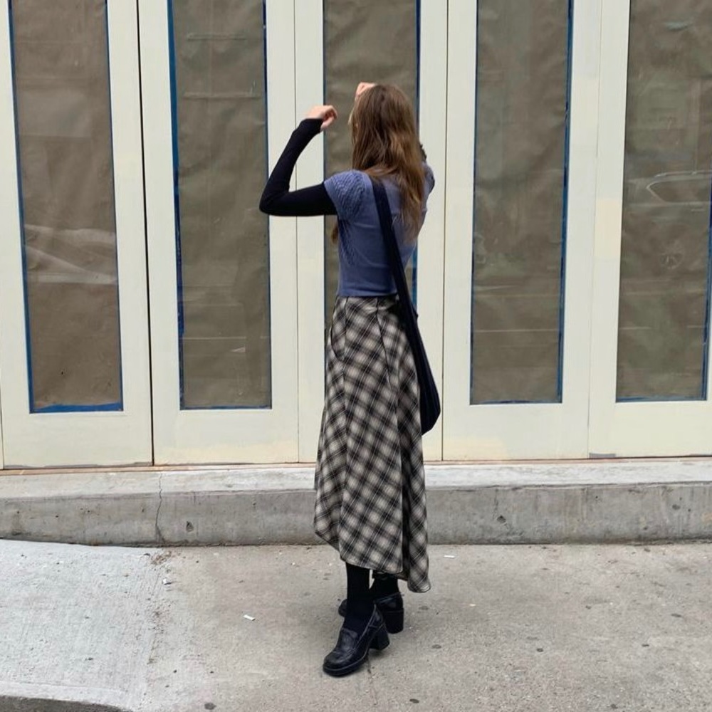 FREE PEOPLE PLAID HIGH LOW SKIRT